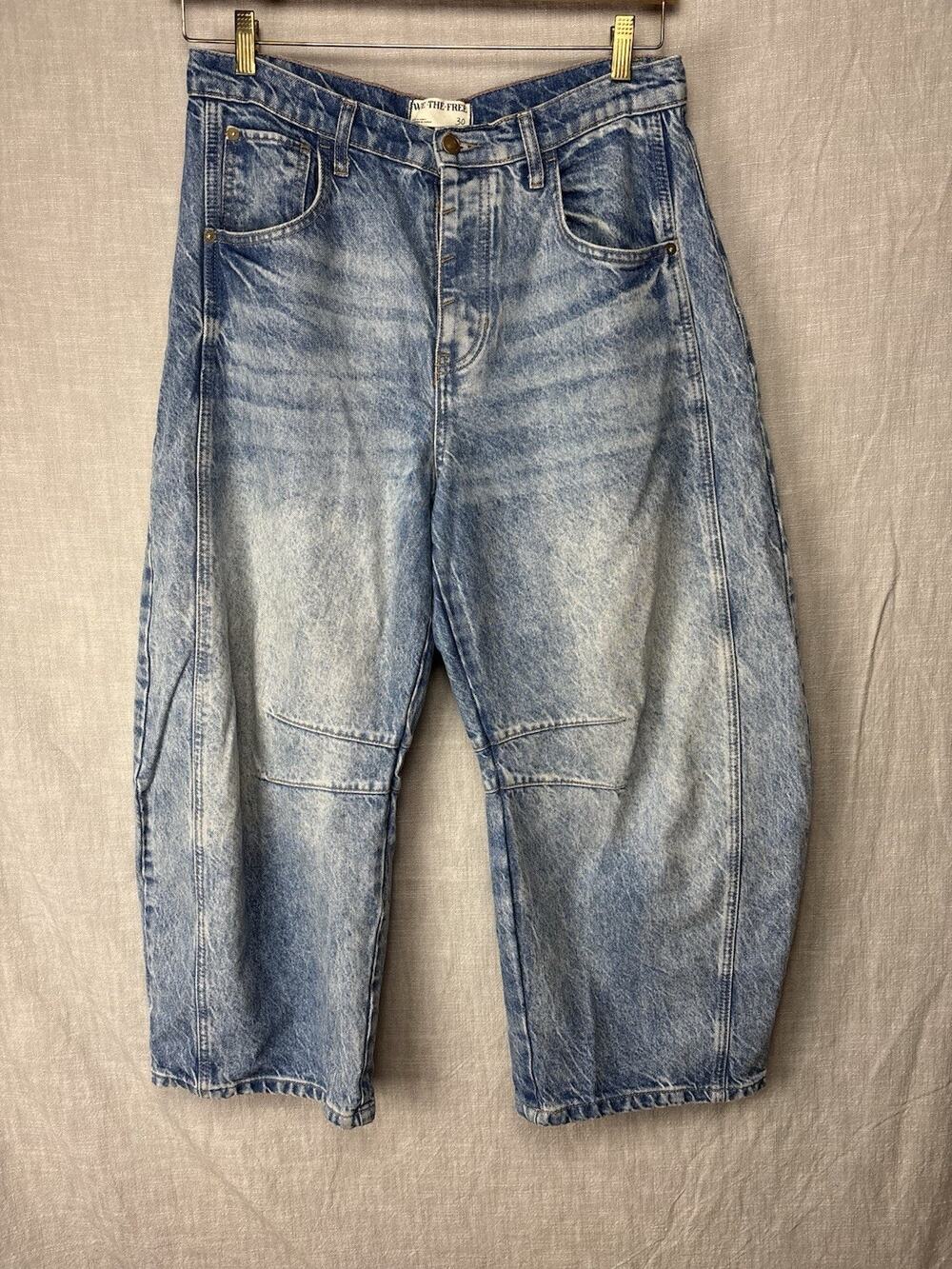 We The Free Light Blue Wide Leg Cropped Barrel Jeans